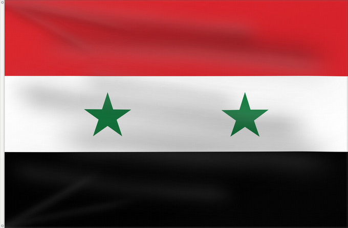 Flag, with two metal eyelets and reinforced hoist: Syria	It is easy to put a border around this flag image	Syrie	República Árabe Unida  1958-1961	Syrien	Siria	Zjednoczonej Republiki Arabskiej  1958-1961	علم الجمهورية العربية المتحدة ١٣٧٧-١٣٨٠	República Árabe Xunida  1958-1961	República Àrab Unida  1958-19