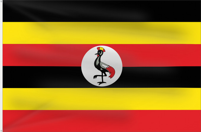 Bandera, con dos ojales metálicos y lado del asta reforzado: Uganda	L Uganda Uganda	Dell Uganda	Ugandy	Ugando	דגל אוגנדה	Ugandos	Ugandei	Ugande	Uganda Uganda