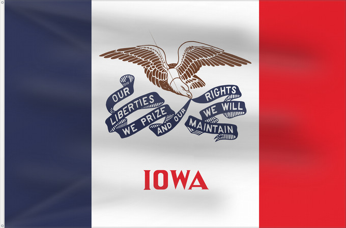 Bandiera, con due occhielli metallici e lato dell'asta rinforzato: Iowa