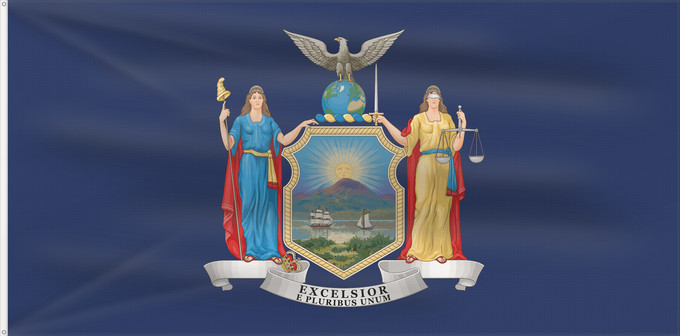 Flag, with two metal eyelets and reinforced hoist: New York	State of New York	Nueva York	New Yorks	Nova Iorque	ᏄᏯᎩ ᎦᏓᏘ	De New York	Ka hae Nuioka	ニューヨーク州の旗	뉴욕주의 기	Novi Eboraci	Vlagge van Njej York	Nííyóó Hahoodzo bidah naatʼaʼí	Nei York	Statului New York, SUA	Флаг Нью-Йорка	Američke savezne države New York