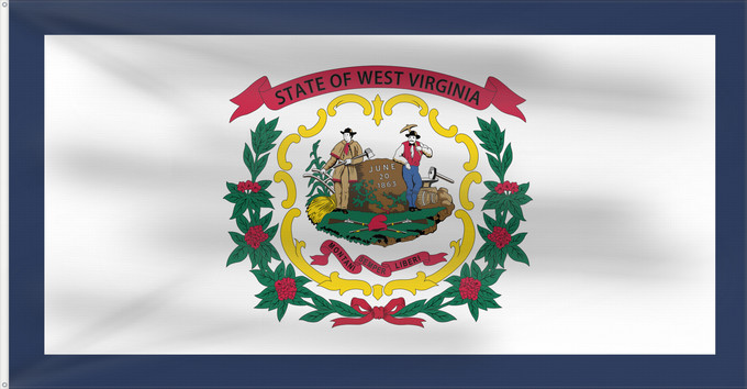 Flagge, mit zwei Metallösen und verstärktem Besatzband: West Virginia Virginie-Occidentale Virginia Occidental Virginia Occidentale ᏫᏍᎧᏂᏏᏂ ᎦᏓᏘ Wilikinia Komohana Virginia Occidentalis Eʼeʼaahjí Bijiniyah Hahoodzo bidah naatʼaʼí Wescht Wirschini Флаг Западной Виргинии Застава Западне Вирџиније