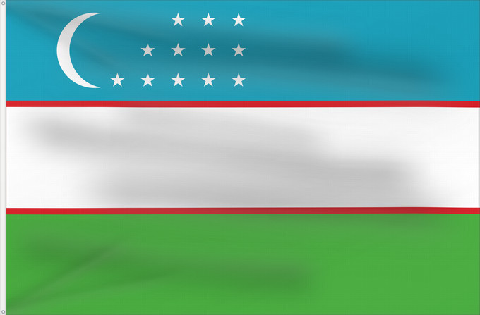 Bandera, con dos ojales metálicos y lado del asta reforzado: Uzbekistan Ouzbékistan República de Uzbekistán Usbekistan Repubblica dell Uzbekistan Oezbekistan Nacional da República do Uzbequistão علم جمهورية أوزبكستان Özbəkistan Respublikasının Dövlət Дзяржаўны Сцяг Рэспублікі Ўзбекістан Дзяржаўны Сьцяг Рэспублікі Ў