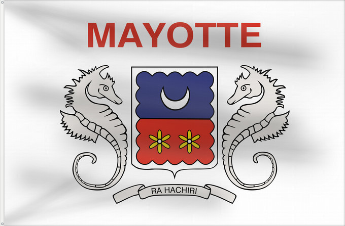 Flag, with two metal eyelets and reinforced hoist: Mayotte  local	Local, unofficial representative flag of Mayotte	Mayotte	Uso local