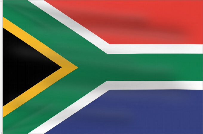Drapeau, avec deux œillets métalliques et guindant renforcé : South Africa	Afrique du Sud	Sudáfrica	Südafrika	Sudafrica	South África Used color National flag | South African Government and Pantone Color Picker      green rendered as RGB 000 119 073Pantone 3415 C      yellow rendered as RGB 255 184 028Pantone 1235 C 