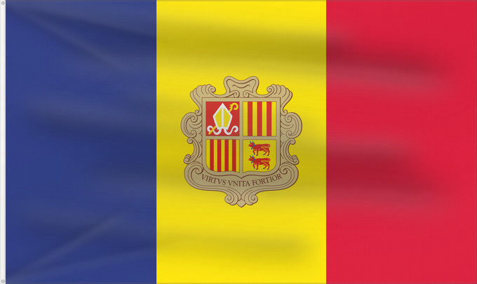 Flag, with two metal eyelets and reinforced hoist: Andorra civil Andorra - civil version Andorre Andorra