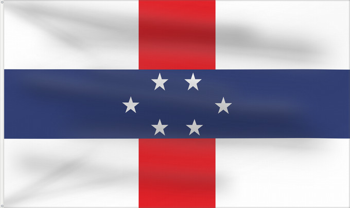 Bandera, con dos ojales metálicos y lado del asta reforzado: Netherlands Antilles 1959–1986 Netherlands Antilles Antilles néerlandaises Antillas Neerlandesas Niederländische Antillen Antille Olandesi