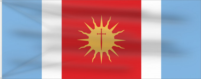 Bandera, con dos ojales metálicos y lado del asta reforzado: Provincia de Santiago del Estero	Santiago del Estero Province	province de Santiago del Estero	provincia de Santiago del Estero	Santiago del Estero (Provinz)	provincia di Santiago del Estero	Santiago del Estero, Argentina