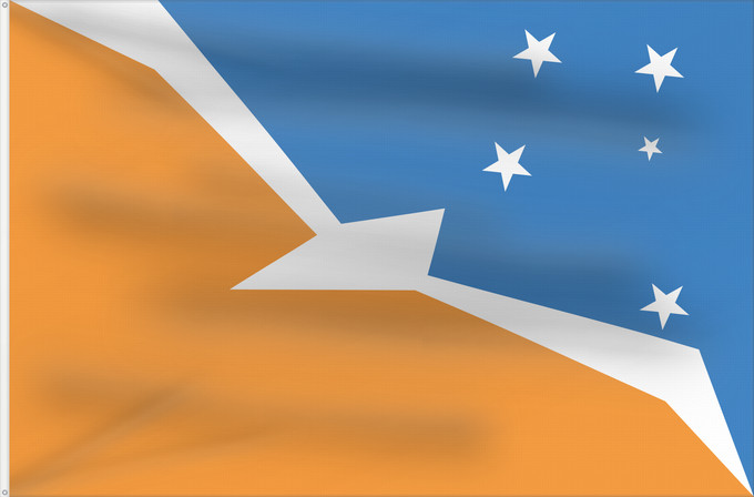 Bandera, con dos ojales metálicos y lado del asta reforzado: Provincia de Tierra del Fuego	Tierra del Fuego Province, Argentina	Province de Tierra del Fuego	provincia de Tierra del Fuego	Tierra del Fuego (Provinz)	Provincia di Terra del Fuoco