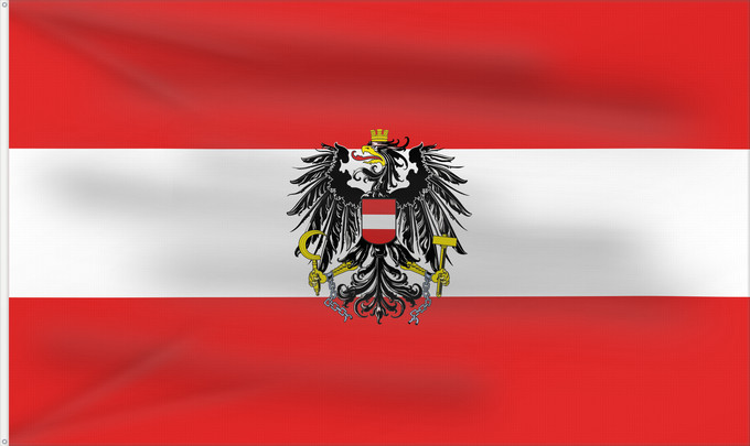 Bandera, con dos ojales metálicos y lado del asta reforzado: Austria	L Autriche	Österreichs	D Austria	Oostenrijk	Áustria	Austrii	Östareichische Flaggn	Austrije	D Àustria	Rakouská vlajka	Austria lipp	Itävallan	HOstaire	Ausztria	Austriacum	Austrijas	Ta  l-Awstrija	Østerrikes flagg	Det austerrikske flagget	Stago Estre