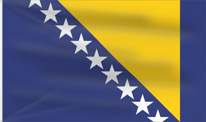 Drapeau, avec deux œillets métalliques et guindant renforcé : Bosnia and Herzegovina Bosnie-Herzégovine Bosnia y Herzegovina Bosnien und Herzegowina Bosnia-Erzegovina Bosnië en Herzegovina Bośni i Hercegowiny علم البوسنة والهرسك Bosne i Hercegovine Bosny a Hercegoviny Боснꙑ ꙁнамѧ / Ⰱⱁⱄⱀⱏⰺ ⰸⱀⰰⰿⱔ Bosnien-Hercegovinas