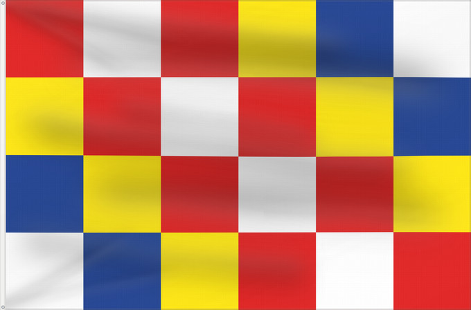 Bandera, con dos ojales metálicos y lado del asta reforzado: Antwerp	Anvers	Amberes	Antwerpen	Anversa
