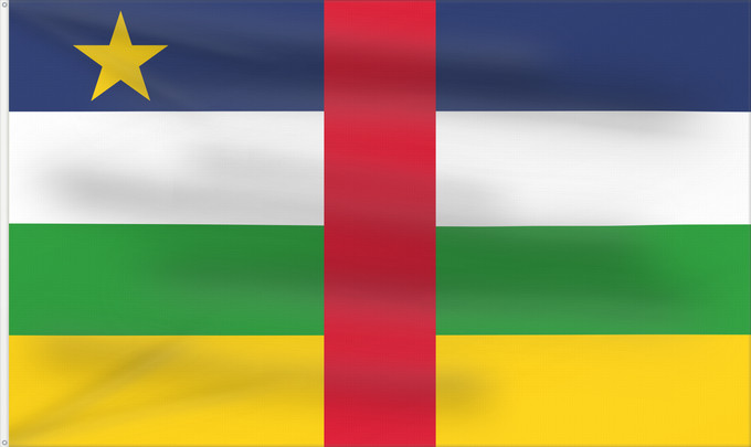 Flag, with two metal eyelets and reinforced hoist: Central African Republic The proportions of this flag are 3 2; however République centrafricaine República Centroafricana Zentralafrikanischen Republik Repubblica Centrafricana Centraal-Afrikaanse Republiek علم جمهورية أفريقيا الوسطى Af den Central Afrika