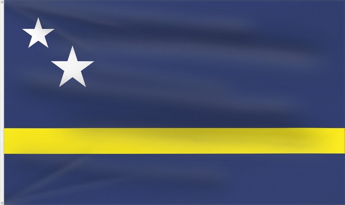 Drapeau, avec deux œillets métalliques et guindant renforcé : Curaçao Curazao Curacao Curaçao is a blue field with a horizontal yellow stripe slightly below the midline and two white