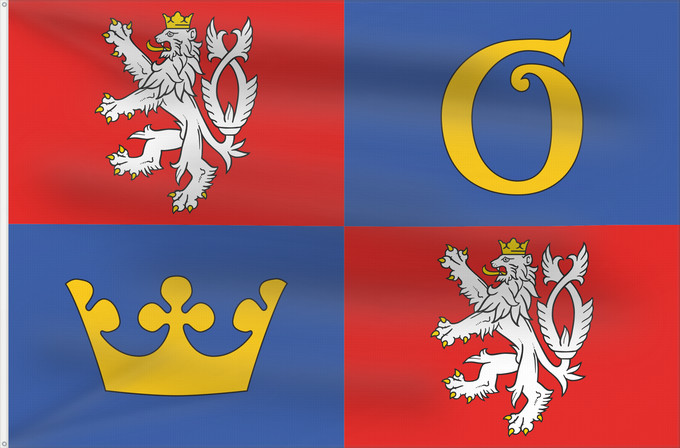 Bandera, con dos ojales metálicos y lado del asta reforzado: Hradec Kralove Region Hradec Králové Region Région de Hradec Králové Región de Hradec Králové Region Hradec Králové Regione di Hradec Králové