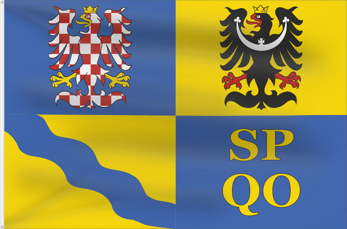 Bandera, con dos ojales metálicos y lado del asta reforzado: Olomouc Region Région d'Olomouc Región de Olomouc Region Olomouc Olomouckého kraje
