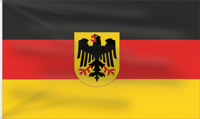 Drapeau, avec deux œillets métalliques et guindant renforcé : Germany  state	Bundesdienstflagge  Flag of the federal authorities of Germany	Allemagne	La Bundesdienstflagge está reservada para las autoridades federales alemanas	Die Bundesdienstflagge ist den deutschen Bundesbehörden vorbehalten	Germania