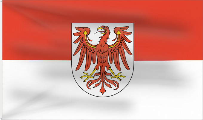 Flagge, mit zwei Metallösen und verstärktem Besatzband: Brandenburg	Brandebourg	Brandeburgo