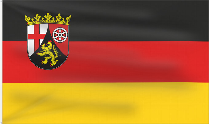 Bandera, con dos ojales metálicos y lado del asta reforzado: Rhineland-Palatinate	Civil and state flag of the state Rhineland-Palatinate	Rhénanie-Palatinat	Renania-Palatinado	Zivil- und Landesdienstflagge des Landes Rheinland-Pfalz	Renania-Palatinato