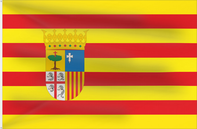 Bandera, con dos ojales metálicos y lado del asta reforzado: Aragon	Aragón	Aragona