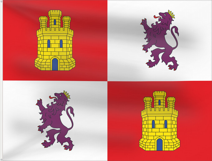 Bandera, con dos ojales metálicos y lado del asta reforzado: Castile and León Autonomous community of Castile and León Castille-et-León Comunidad autónoma de Castilla y León Kastilien und León Castiglia e León