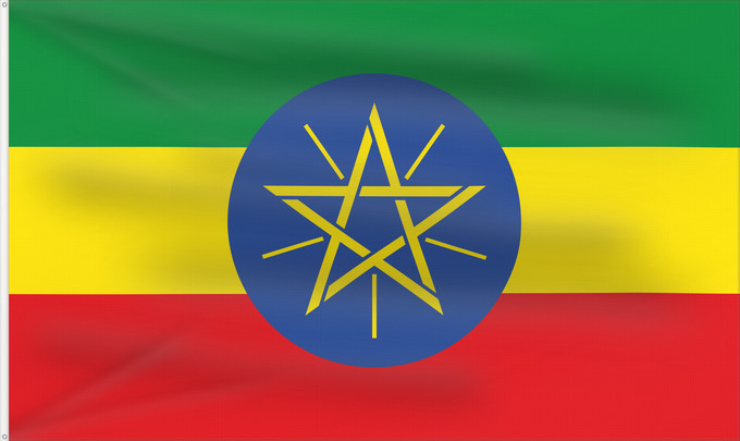 Flag, with two metal eyelets and reinforced hoist: Ethiopia Éthiopie Etiopía Äthiopien Dell Etiopia የኢትዮጵያ ሰንደቅ ዓላማ Etiopie Σημαία της Αιθιοπίας Alaabaa Itoophiyaa Itoobiya Etiopiens