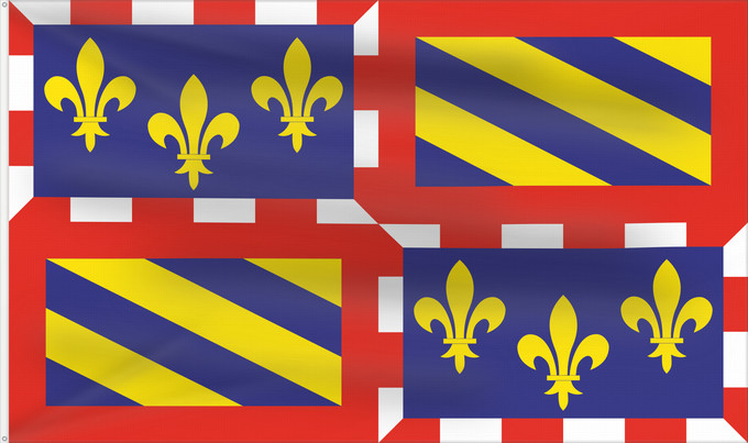 Flagge, mit zwei Metallösen und verstärktem Besatzband: Bourgogne	Region of Burgundy	Région Bourgogne	Región Borgoña	Burgund	Borgogna	Banniel Bourgogn	Burgundiae	Borgonha