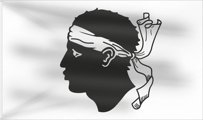 Flag, with two metal eyelets and reinforced hoist: Corsica Corse Córcega Korsika Korsyki Couleu de la Corse Vu Korsika Banniel Korsika Corsicae Corsega