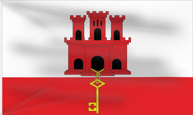 Drapeau, avec deux œillets métalliques et guindant renforcé : Gibraltar	Gibilterra	Banniel Jibraltar	Gibraltarko bandera