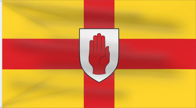 Drapeau, avec deux œillets métalliques et guindant renforcé : Ulster	Ulster  heraldic banner of traditional coat of arms of the province	Úlster 