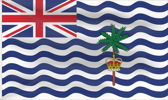 Drapeau, avec deux œillets métalliques et guindant renforcé : Commissioner of the British Indian Ocean Territory British Indian Ocean Territory Territoire britannique de l océan Indien Territorio Británico del Océano Índico Britisches Territorium im Indischen Ozean Territorio Britannico dell Oceano Indiano Bryttisca