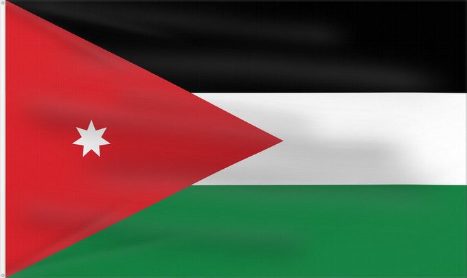 Flagge, mit zwei Metallösen und verstärktem Besatzband: Jordan	Jordanie	Jordania	Jordanien	Giordania	Jordanië	علم الأردن	Jordanio	Iordaniei	Флаг Иордании	Jordanije	Ürdün