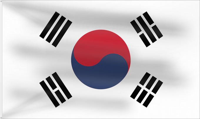 Flag, with two metal eyelets and reinforced hoist: South Korea	Republic of Korea  South Korea	Corée du Sud	Corea del Sur	Südkoreas	Corea del Sud	Zuid-Korea	Coreia do Sul	Korei Południowej	علم كوريا الجنوبية  جمهورية كوريا	Cənubi Koreya	দক্ষিণ কোরিয়ার পতাকা	ལྷོ་ཀོ་རི་ཡ། དར་ཆ།	Južne Koreje	​大韓民國國旗 / Dâi-hà