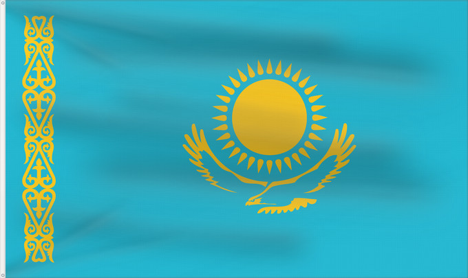 Drapeau, avec deux œillets métalliques et guindant renforcé : Kazakhstan Kazajistán Kasachstan Repubblica del Kazakistan Kazachstan Qazaxıstan Respublikasının Сцяг Казахстана Национално знаме на Казахстан কাজাখস্তানের জাতীয় পতাকা Banniel br Kazakstan Kazahstana Kazachstánu Казахстан Республикин ялавӗ Kazaĥio Ղազախս