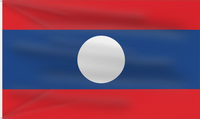 Drapeau, avec deux œillets métalliques et guindant renforcé : Laos Lao People's Democratic Republic Lao پرچم لائوس ທຸງຊາດລາວ Флаг Лаоса Laosa ธงชาติ ลาว
