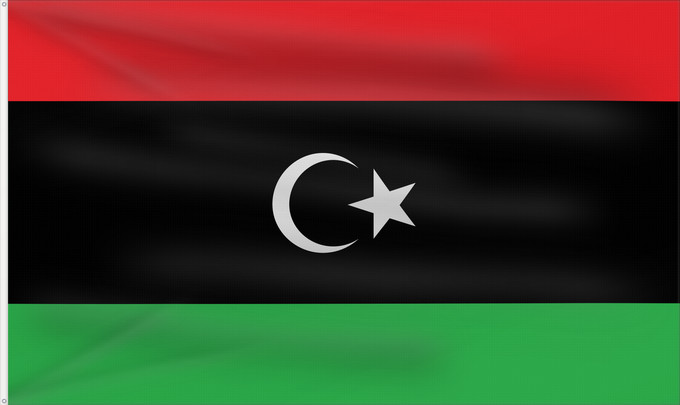 Flag, with two metal eyelets and reinforced hoist: Libya	The national flag of Libya	La Libye	Libia	Libyen	Libië	Líbia	علم ليبيا	Banniel Libia	Libije	Liibüa lipp	דגל לוב	リビアの国旗。	리비아의 국기	Libyas flagg	Libiei	Флаг Ливии	ⵍⵉⴱⵢⴰ ⴰⵛⵏⵢⴰⵍ ⵏ ⵍⵉⴱⵢⴰ