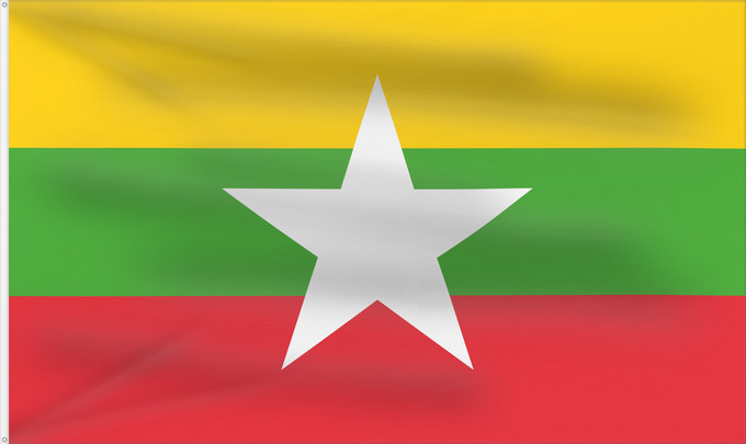 Bandera, con dos ojales metálicos y lado del asta reforzado: Myanmar	Myanmar (Burma)	Birmanie	Es Birmania	Birmania	Myanmar  Birma	Mianmar	علم ماينمار	মায়ানমারের জাতীয় পতাকা	মায়ানমারর ফিরালহান	Myanmars flag  Tidligere Burma	Mjanmao	म्यान्मार का ध्वज	미얀마의 국기	Mianmaro	မြန်မာနိုင်ငံ အလံတော်	Флаг Мьянмы	Mjanmarska	Mj