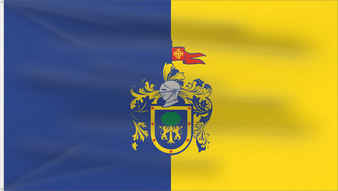 Bandera, con dos ojales metálicos y lado del asta reforzado: Jalisco	Official flag of Free and Sovereign State of Jalisco in accordance to the government	Officielle de l État libre et souverain de Jalisco	Oficial del Estado Libre y Soberano de Jalisco de acuerdo con la ley sobre la bandera del Congreso estatal y el