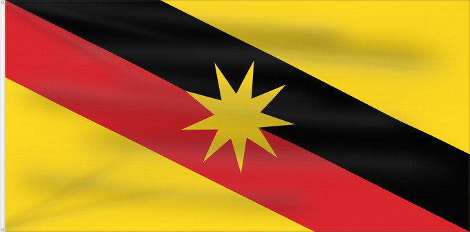 Flag, with two metal eyelets and reinforced hoist: Sarawak Malaysian state of Sarawak Sarawak