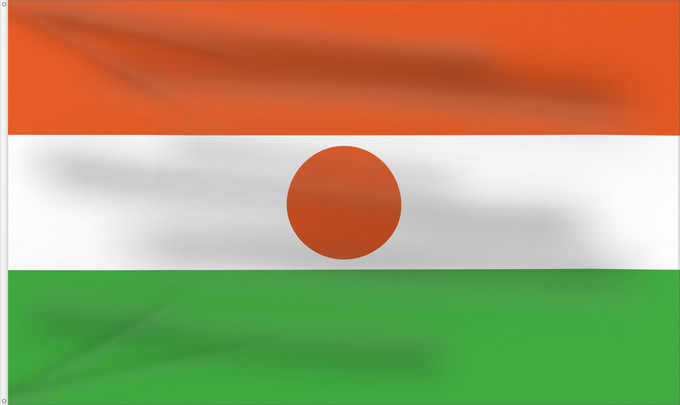 Bandera, con dos ojales metálicos y lado del asta reforzado: Niger	Niger  7 6	Níger	Niger  breedte-hoogteverhouding 7 6	Флаг Нігера  7 6	Niĝero  7 6	Nigerin lippu  7 6	Флаг Нигера  7 6	Nigra  7 6