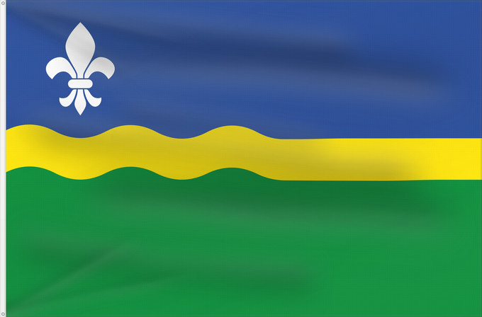 Drapeau, avec deux œillets métalliques et guindant renforcé : Flevoland	Flevoland 	Flevolanda	Fan Flevolân	Vlage van Flevolaand	Vlagge van Flevoland
