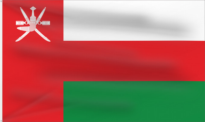 Bandera, con dos ojales metálicos y lado del asta reforzado: Oman	Omán