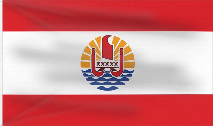 Bandera, con dos ojales metálicos y lado del asta reforzado: French Polynesia	Polynésie française	Polinesia Francesa	Französisch-Polynesien	Polinesia francese	Polinèsia Francesa	Reva nō Pōrīnetia farāni