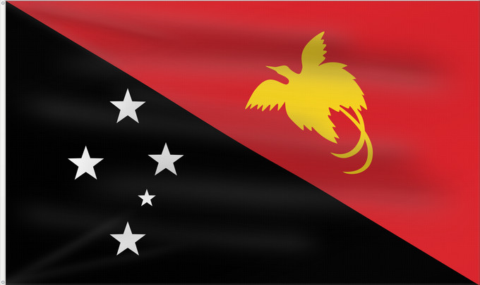 Flag, with two metal eyelets and reinforced hoist: Papua New Guinea	Papua New GuineaColours Pantone 186 C for red and 116 C for yellow	Papouasie-Nouvelle-Guinée	Papúa Nueva Guinea	Papua-Neuguineas	Papua Nuova Guinea	Papoea-Nieuw-Guinea	Papua-Nova Guiné	Papui-Nowej Gwinei	علم بابوا غينيا الجديدة	পাপুয়া নি