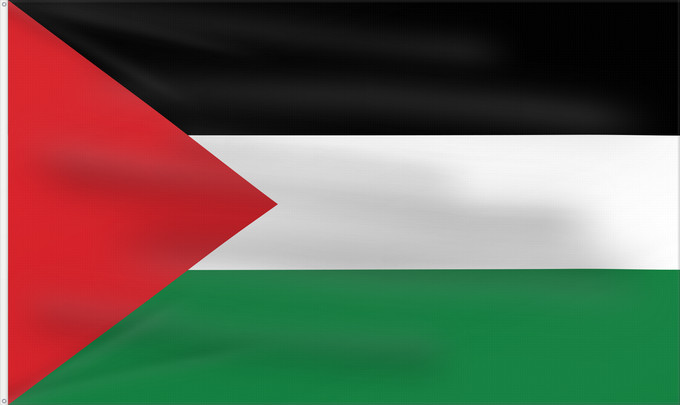 Drapeau, avec deux œillets métalliques et guindant renforcé : Palestine State of Palestine L’État de Palestine Estado de Palestina Palästina Palestina علم فلسطين ফিলিস্তিনের পতাকা Palestino Dari Negara Palestina Флаг Государства Палестина