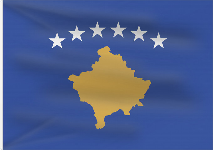 Drapeau, avec deux œillets métalliques et guindant renforcé : Kosovo	Национално знаме на Косово	Kosova	Kosovon	Koszovó	コソボの国旗	Знаме на Косово	Styago Kosovo	Kosovar	Флаг Косова	I Kosovës	Застава Косова / Zastava Kosova	Прапор Косова	​科索沃国旗