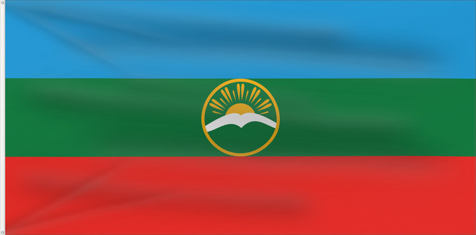 Drapeau, avec deux œillets métalliques et guindant renforcé : Karachay-Cherkessia	Karachay-Cherkess Republic	 Karatchaïévo-Tcherkessie	Karatschai-Tscherkessien	Karachay-Circassia