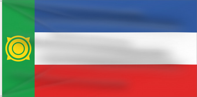 Flagge, mit zwei Metallösen und verstärktem Besatzband: Khakassia	Khakassia since 2003. Drawn by Fibonacci	 Khakassie ou République de Khakassie	Jakasia desde el 2003. Hecha por Fibonacci	Chakassien
