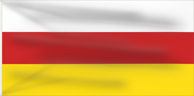 Flagge, mit zwei Metallösen und verstärktem Besatzband: North Ossetia	Republic of North Ossetia-Alania	North Ossetia-Alania	North Osetia-Alania	North Ossetia-Alania 	Nord-Alania	Цӕгат Ирыстоны тырыса	Флаг Северной Осетии