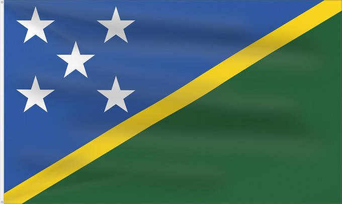 Drapeau, avec deux œillets métalliques et guindant renforcé : Solomon Islands îles Salomon Islas Salomón Salomonen Isole Salomone Salomonseilanden Ynysoedd Solomon Oileán Sholamón Brattagh ny h-Ellanyn Holomon Ynysow Salamon The Solomon Islands Salomonovih otokih