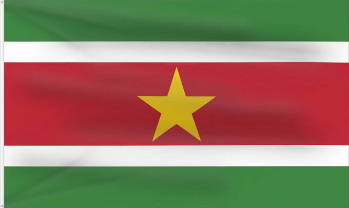 Flag, with two metal eyelets and reinforced hoist: Suriname	Surinam	সুরিনামের জাতীয় পতাকা	Surinamo	Fan Suriname	सूरीनाम का ध्वज	Bendéra Suriname	Surinamiae	Vun Surinam	Unancha Surinam	Styago Suriname	Флаг Суринама	Surinama	Fraga fu den Ripoliku Sranan	פאן סורינאםס